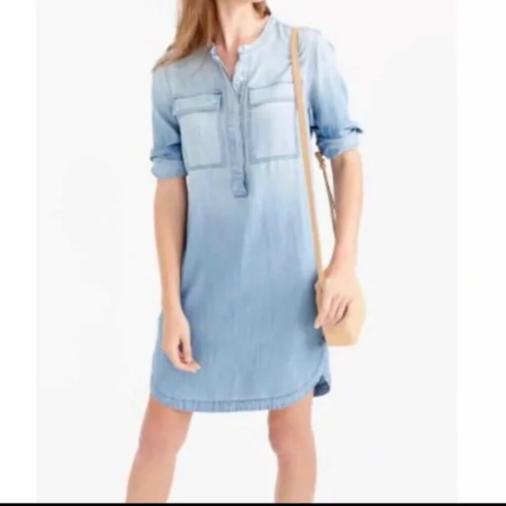 J. Crew Light Blue Denim Shirt Dress with Chest Pockets